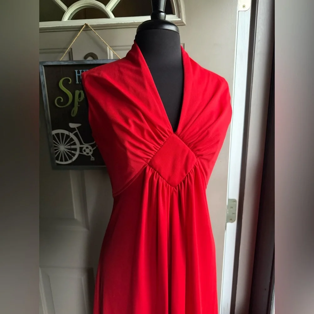 Vintage 60/70s Andrea Gayle red sleeveless gathered maxi dress, size medium - Picture 3 of 16